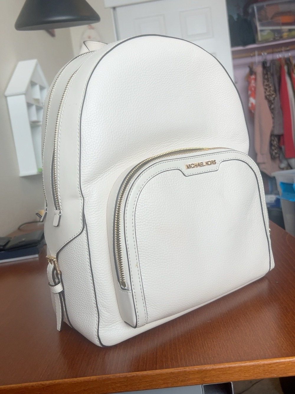 Michael Kors Jaycee Large Leather Backpack Light Cream